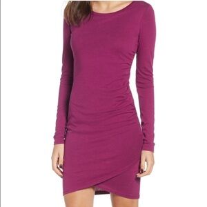 Nordstrom Leith Ruched Long Sleeve Bodycon Dress | Magenta | Size Small | NWT